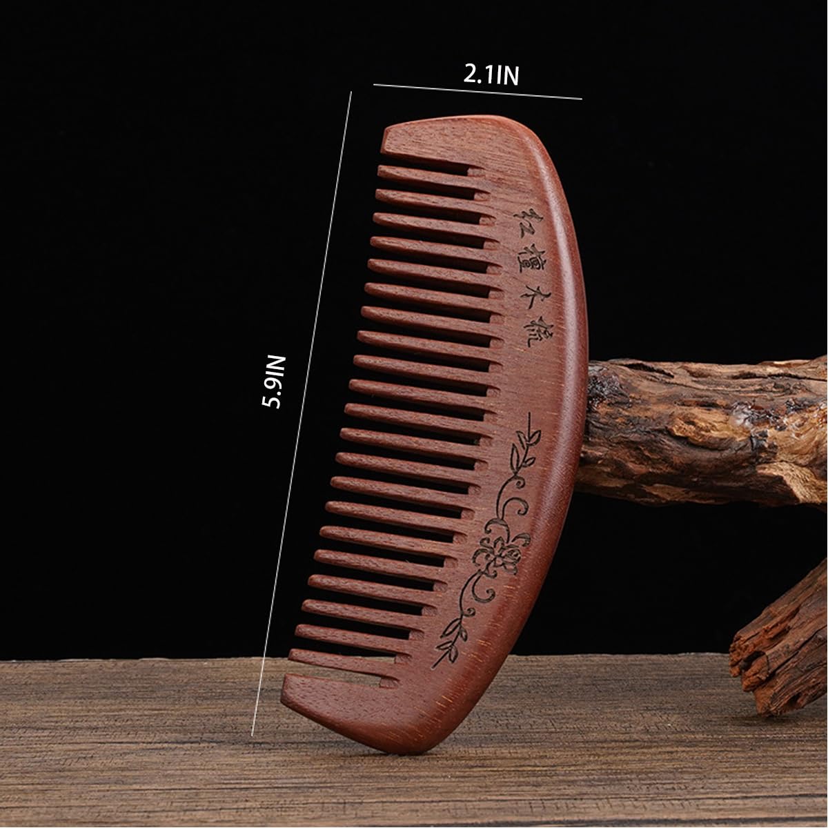 Wooden Hair Comb Set,labor comb, Wide Tooth and Fine Tooth Detangling Combs, Brown, 2 Pack (Medium)
