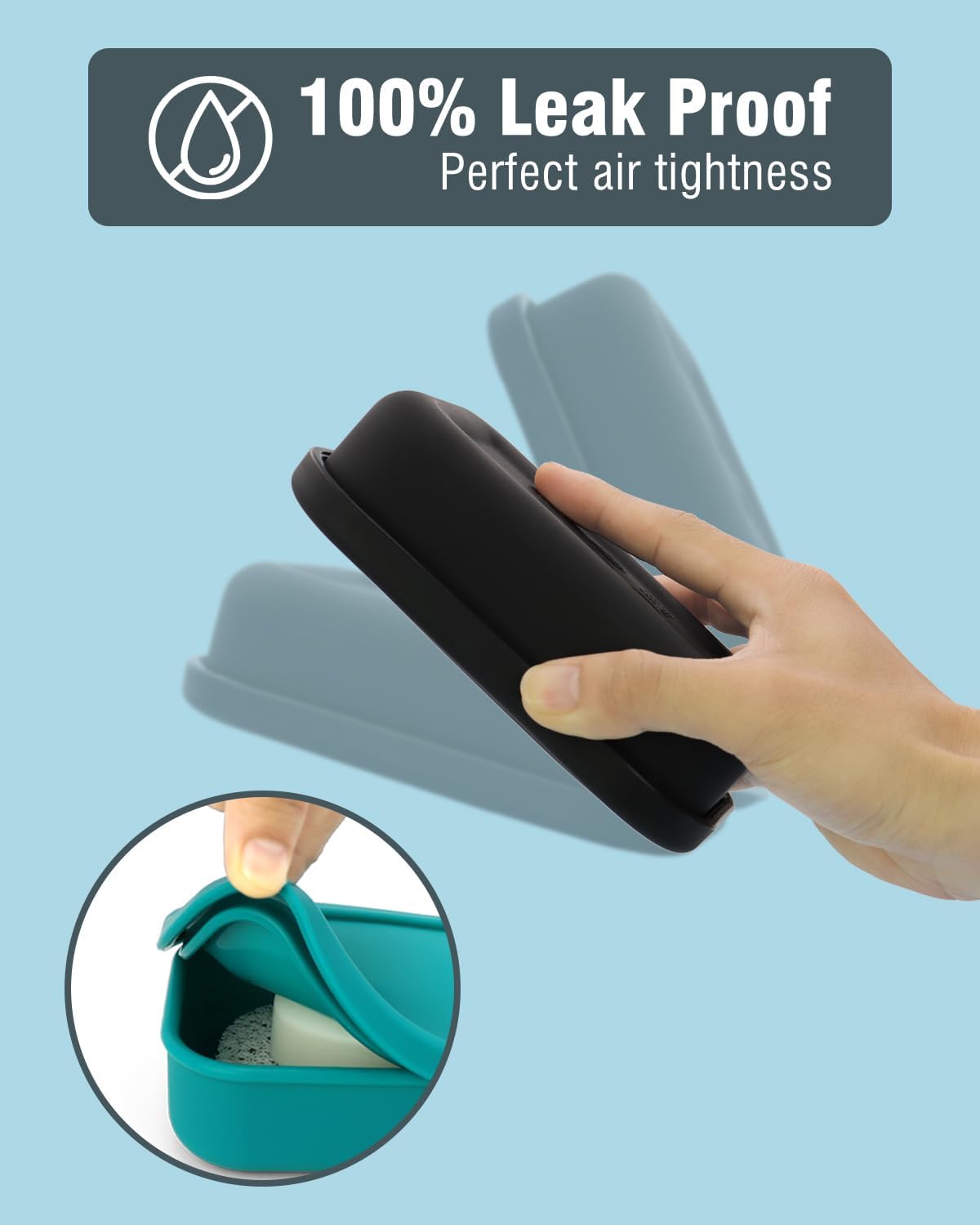 Enhanced Leak Proof Travel Soap Case, AIMAIAIMAI Silicone Soap Container with Draining Layer, Portable Bar Soap Holder for Bathroom, Camping, Gym, Easy to Clean (Black)