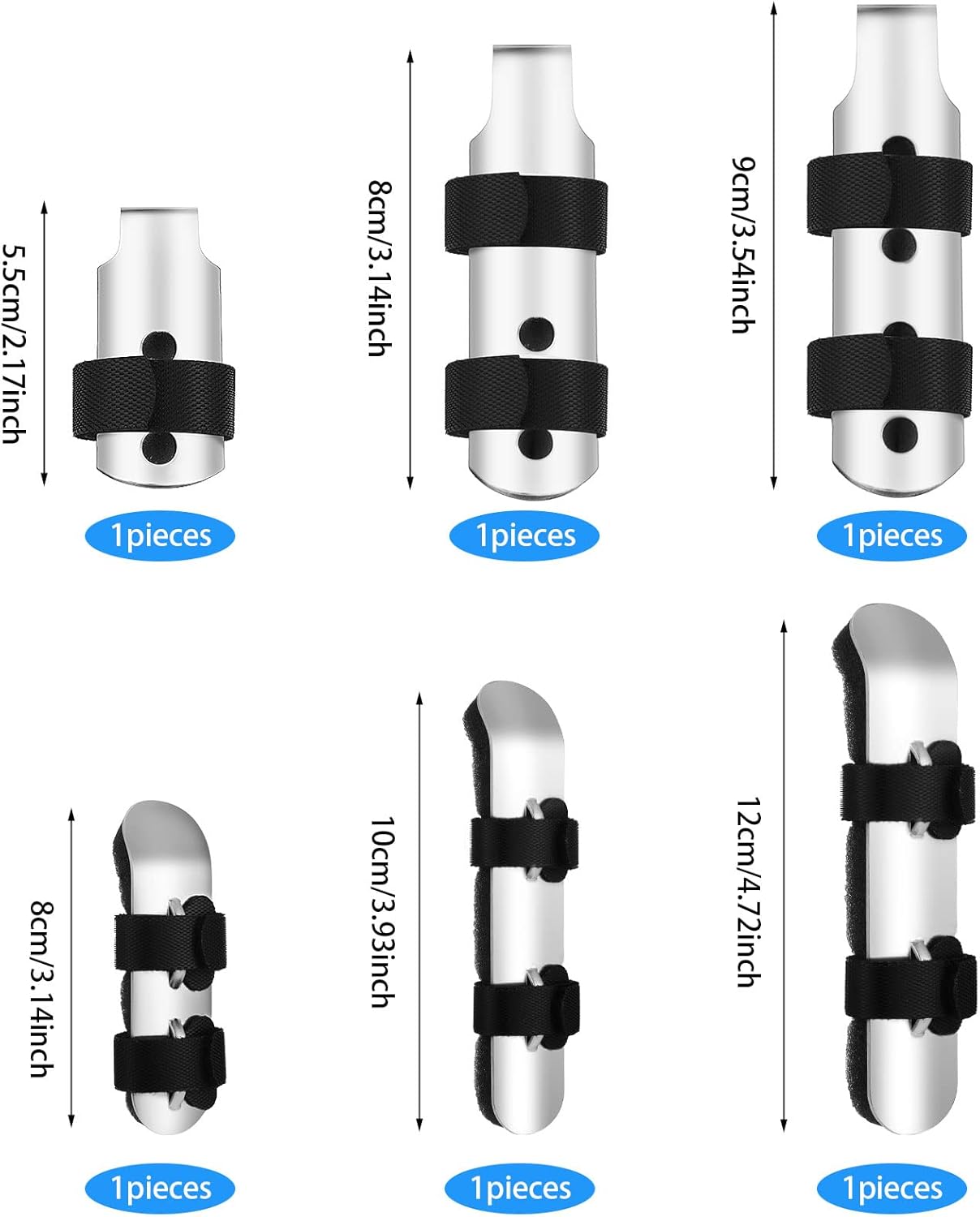 6 Pcs Finger Splint Metal Support Finger Brace Arthritis Knuckle Immobilization with Soft Foam Inner Band and Protective Vent for Adults and Children, 2 Styles, Different Sizes(Black)