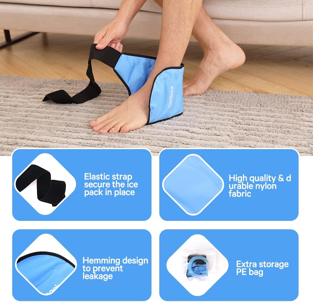 Ankle Ice Pack Wrap for Swelling, Heel Ice Pack for Pain Relief, Hot Cold Therapy Cold Pack for Plantar Fasciitis, Achilles Tendonitis, Ankle Sprain, Foot Pain, 2Packs