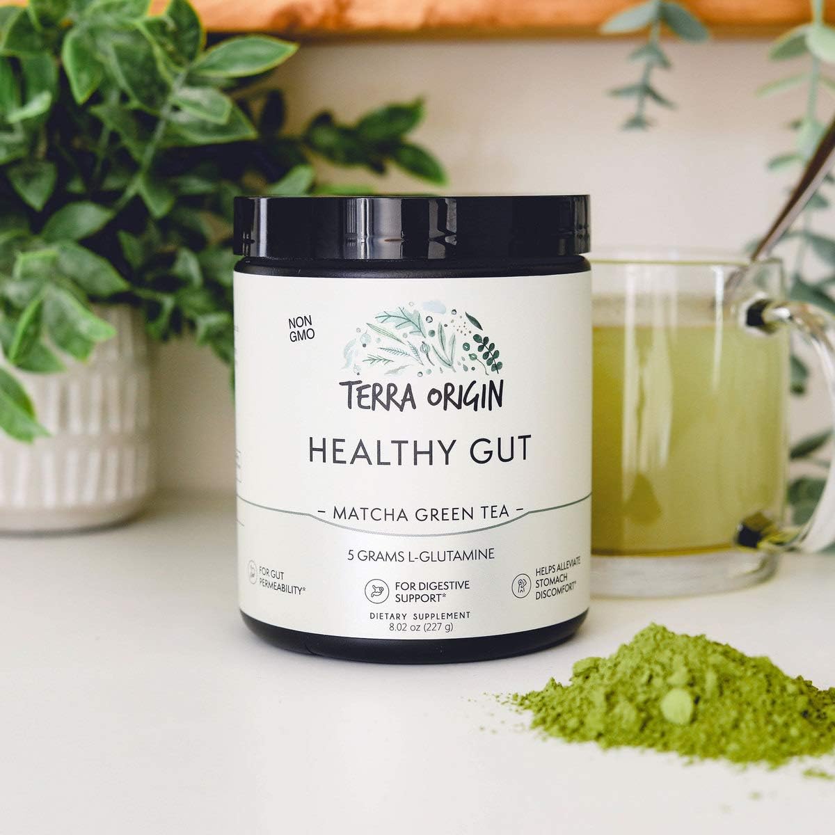 Healthy Gut Matcha Green Tea | 30-Servings with L-Glutamine, Zinc, Glucosamine, Slippery Elm Bark and More!