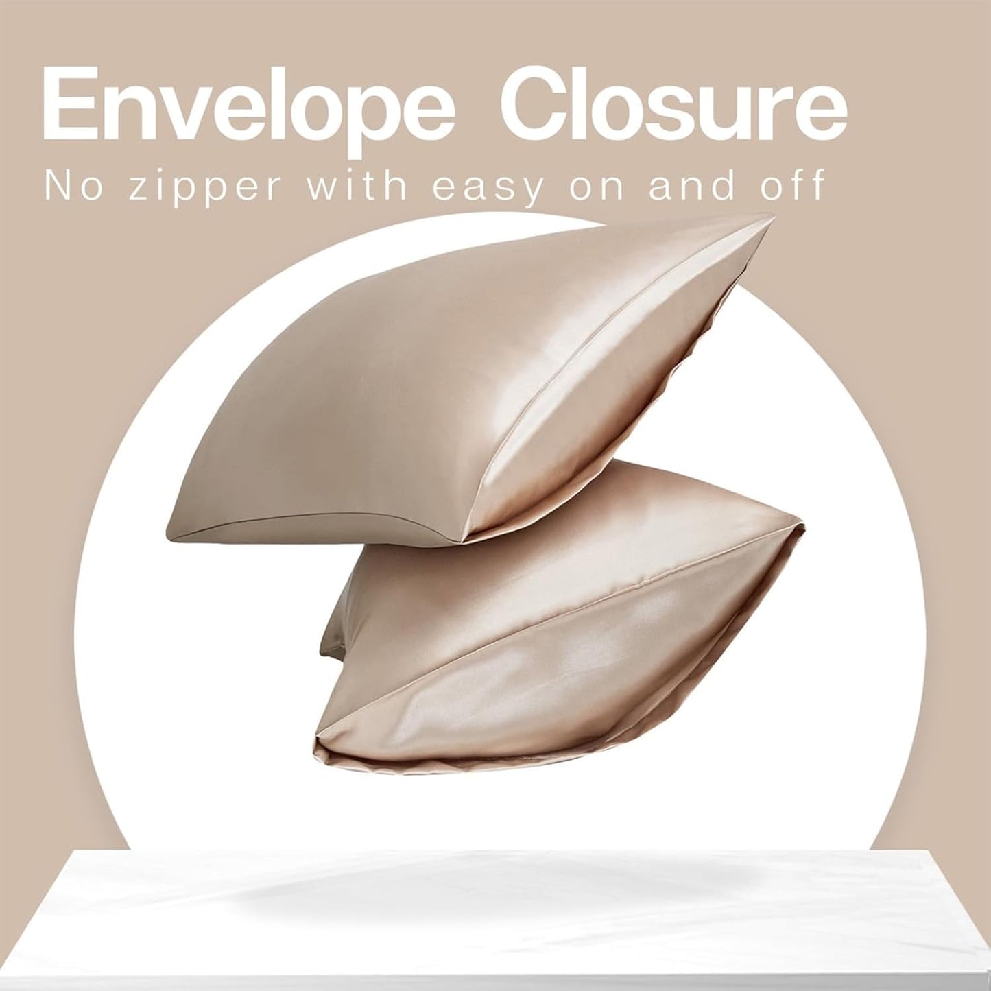 MR&HM Satin Pillowcase for Hair and Skin, Silk Satin Pillowcase 2 Pack, Standard Size Pillow Cases Set of 2, Silky Pillow Cover with Envelope Closure (20x26, Champagne)