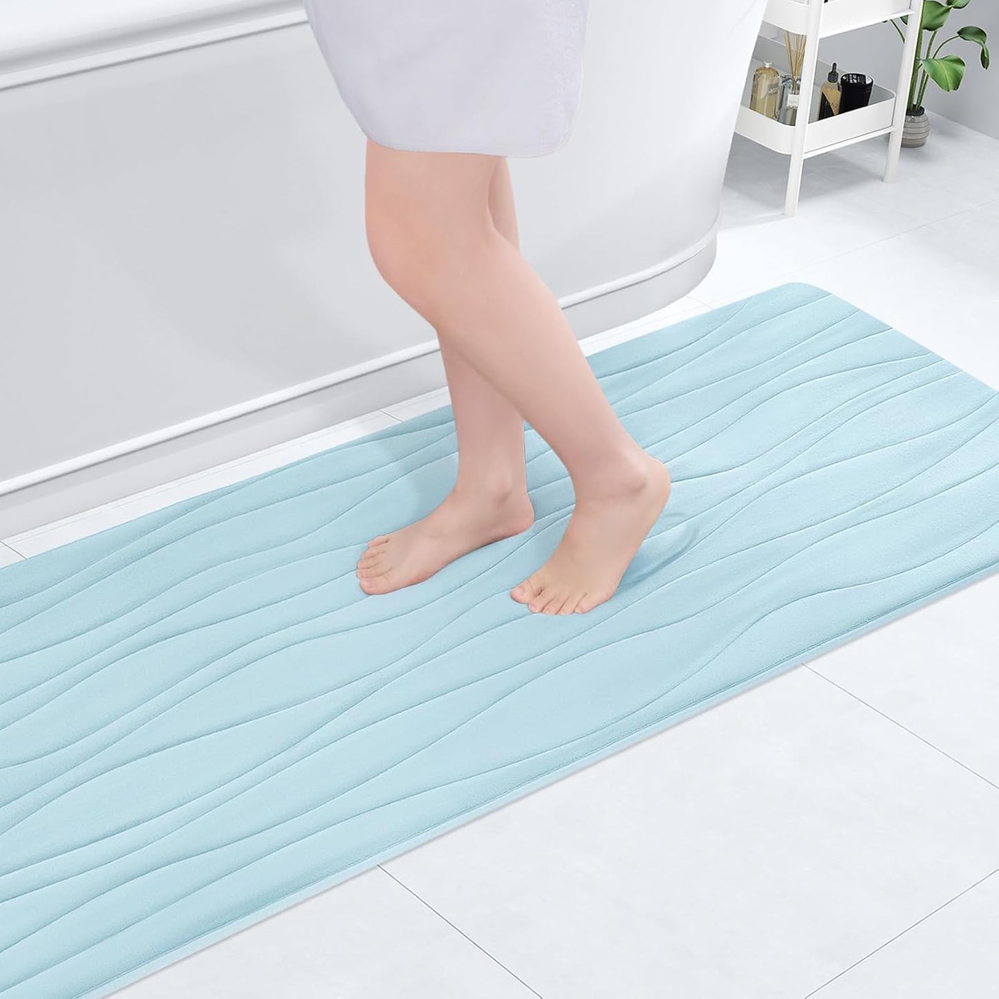Buganda Memory Foam Bathroom Rug Mat 47x17, Extra Soft and Absorbent Bath Mats, Non-Slip and Machine Washable Bath Rugs for Bathroom Floor,Tub and Shower, Sky Blue