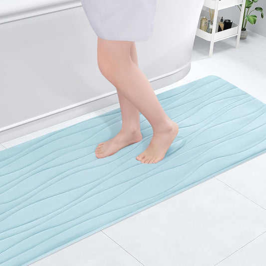 Buganda Memory Foam Bathroom Rug Mat 47x17, Extra Soft and Absorbent Bath Mats, Non-Slip and Machine Washable Bath Rugs for Bathroom Floor,Tub and Shower, Sky Blue