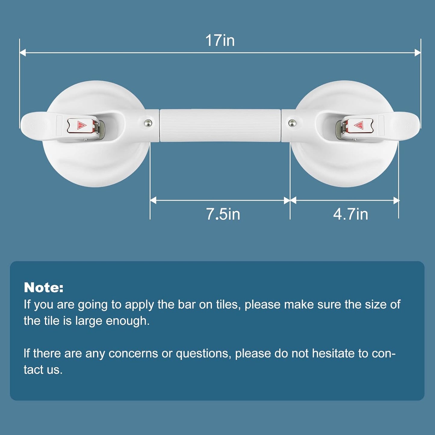 Shower Handle Upgraded 17 inch Grab Bar for Bathtub,Shower Handles with Strong Suction Cup Grab Bar,Bathroom Safety for Handicap Elderly Seniors and Disabled，White