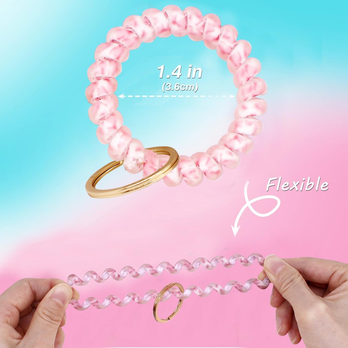 BIHRTC 6pcs Spring Flexible Spiral Wrist Coil Wrist Key Holder Plastic Stretchable Wristband Wristlet Keychain Wrist Band Key Ring Key Chain for Sauna Gym Pool ID Badge and Outdoor Sports