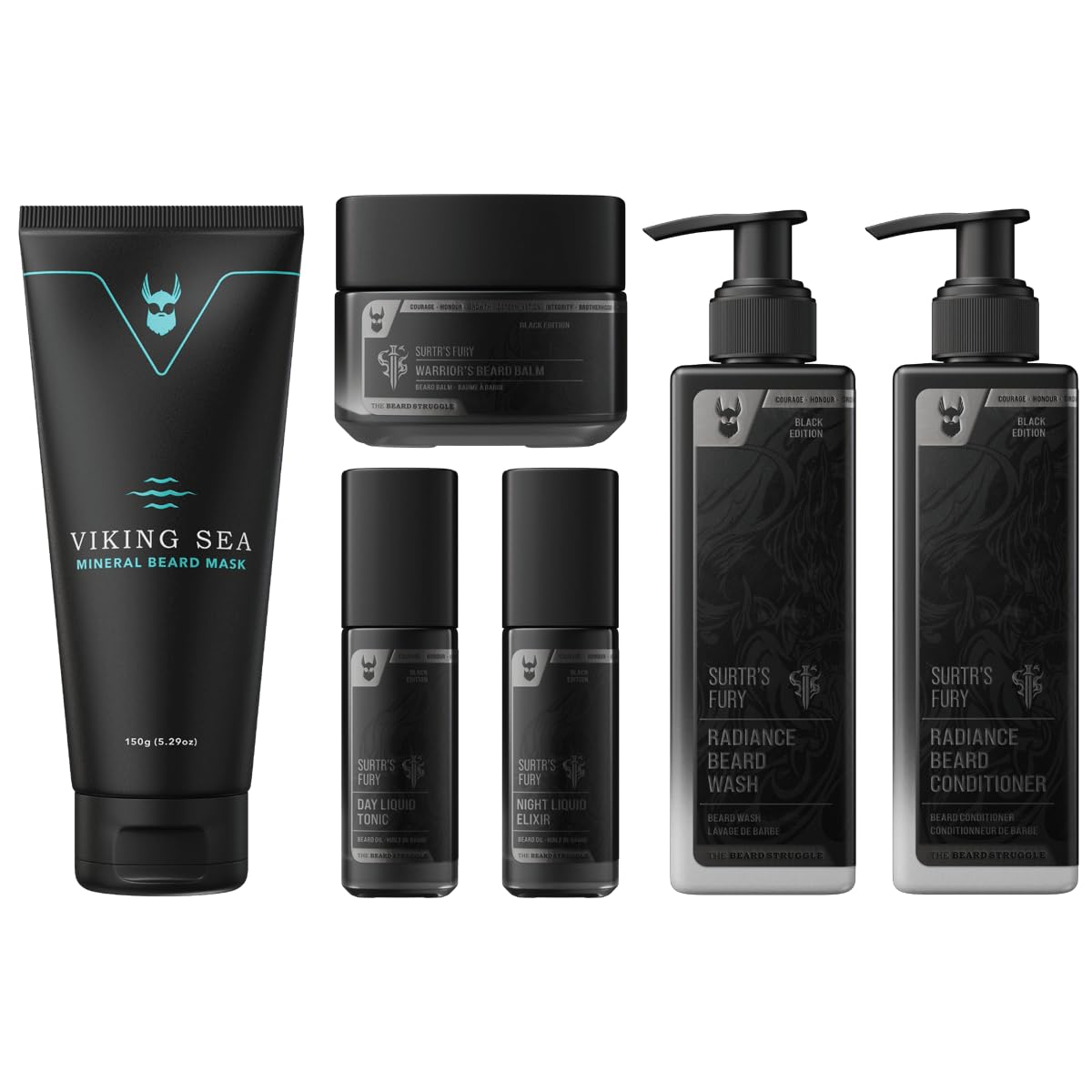 The Complete Beard Growth Kit by Beard Struggle - Mens Grooming Kit with Balm, Mask, Conditioner, Wash & Oils - Surtr's Fury, Platinum Collection