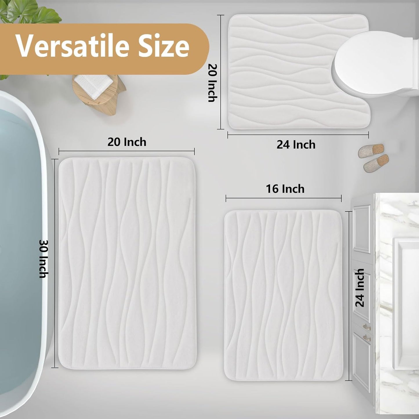 Buganda Memory Foam Bathroom Rug Mat 36x24, Extra Soft and Absorbent Bath Mats, Non-Slip and Machine Washable Bath Rugs for Bathroom Floor,Tub and Shower, Ivory