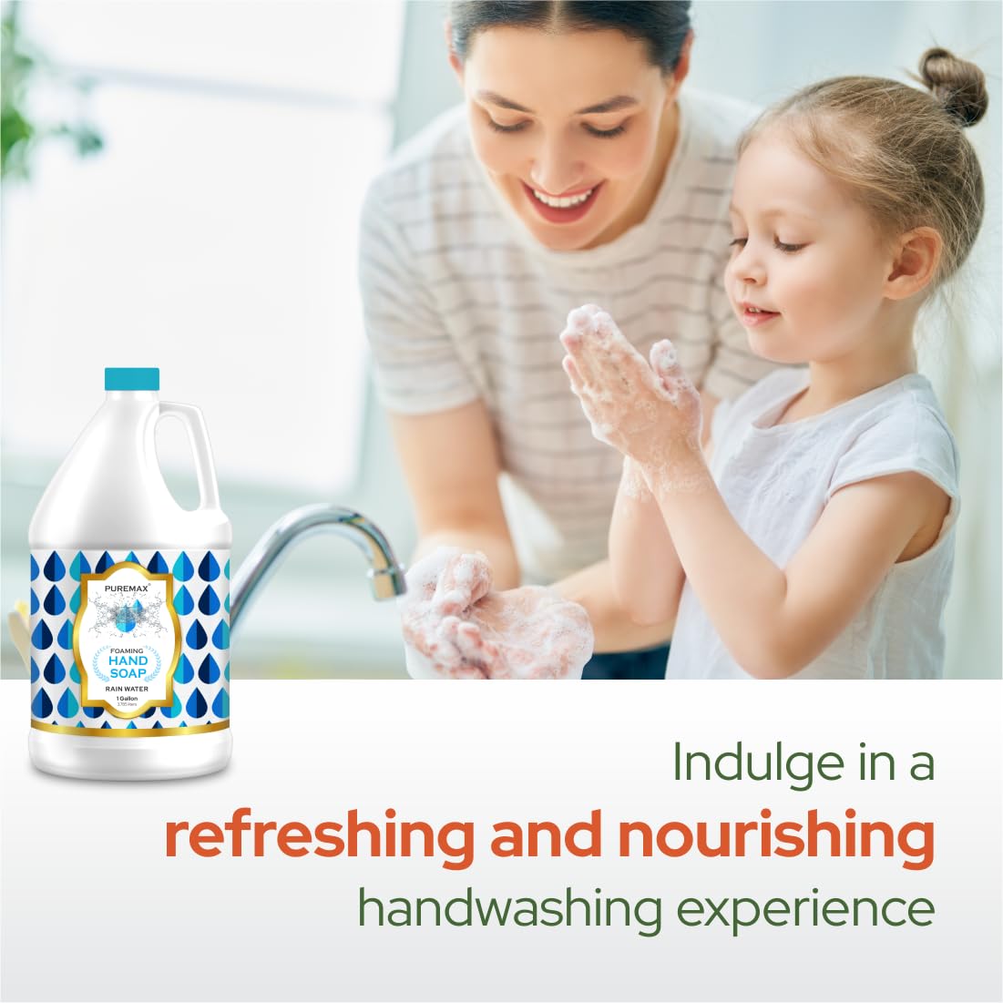 Foaming Hand Soap Refills with Essential Oils | Rain Drops | Gentle, Moisturizing | Biodegradable Formula | Made in USA | 128 Fl Oz (1 Gallon) |