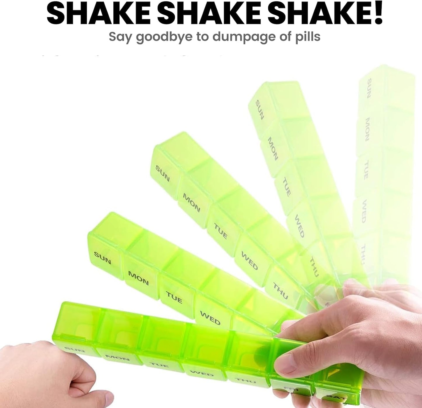 Sukuos Extra Large 7 Day Pill Organizer Easy to Open, Weekly Pill Box Daily Medicine Case with Clear Lid, Silkscreen Printed Vitamin Holder for Fish Oils or Supplements (Green)