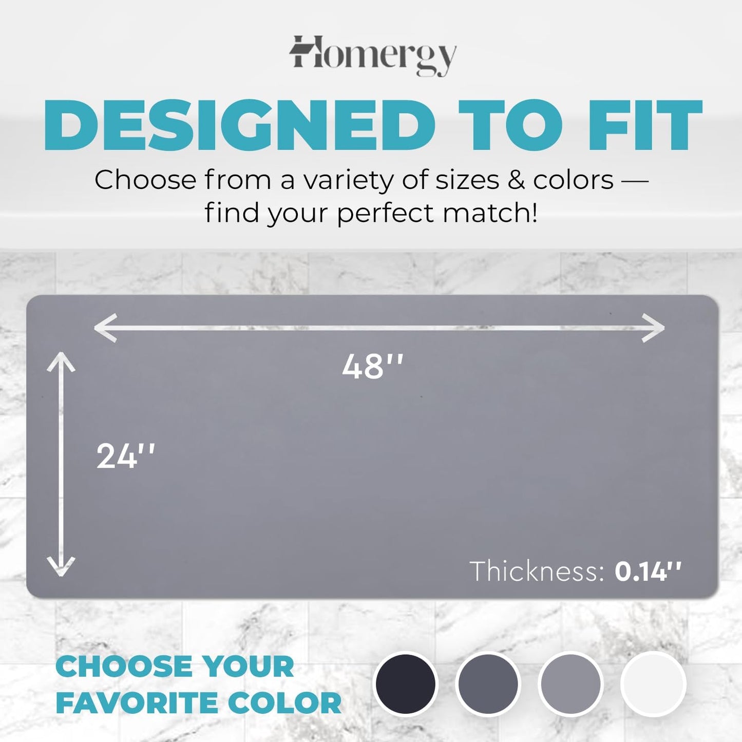 Homergy Bath Mat – Super‑Absorbent & Quick‑Dry with Non‑Slip Rubber Backing, Machine Washable & Odor Resistant – 24x48 in, Gray