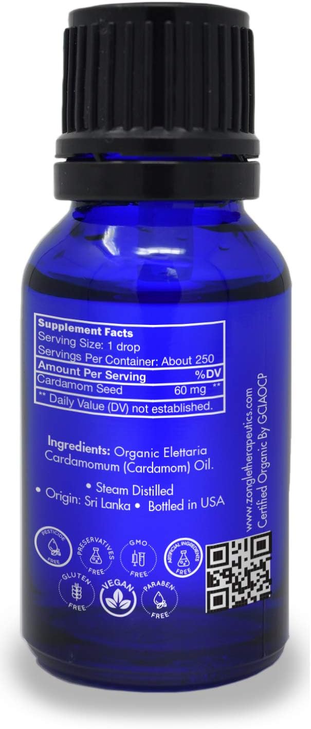Organic, Cardamom Essential Oil, Food Grade – 100% Pure, Cardamom Oil, by Zongle Therapeutics, 15 ML