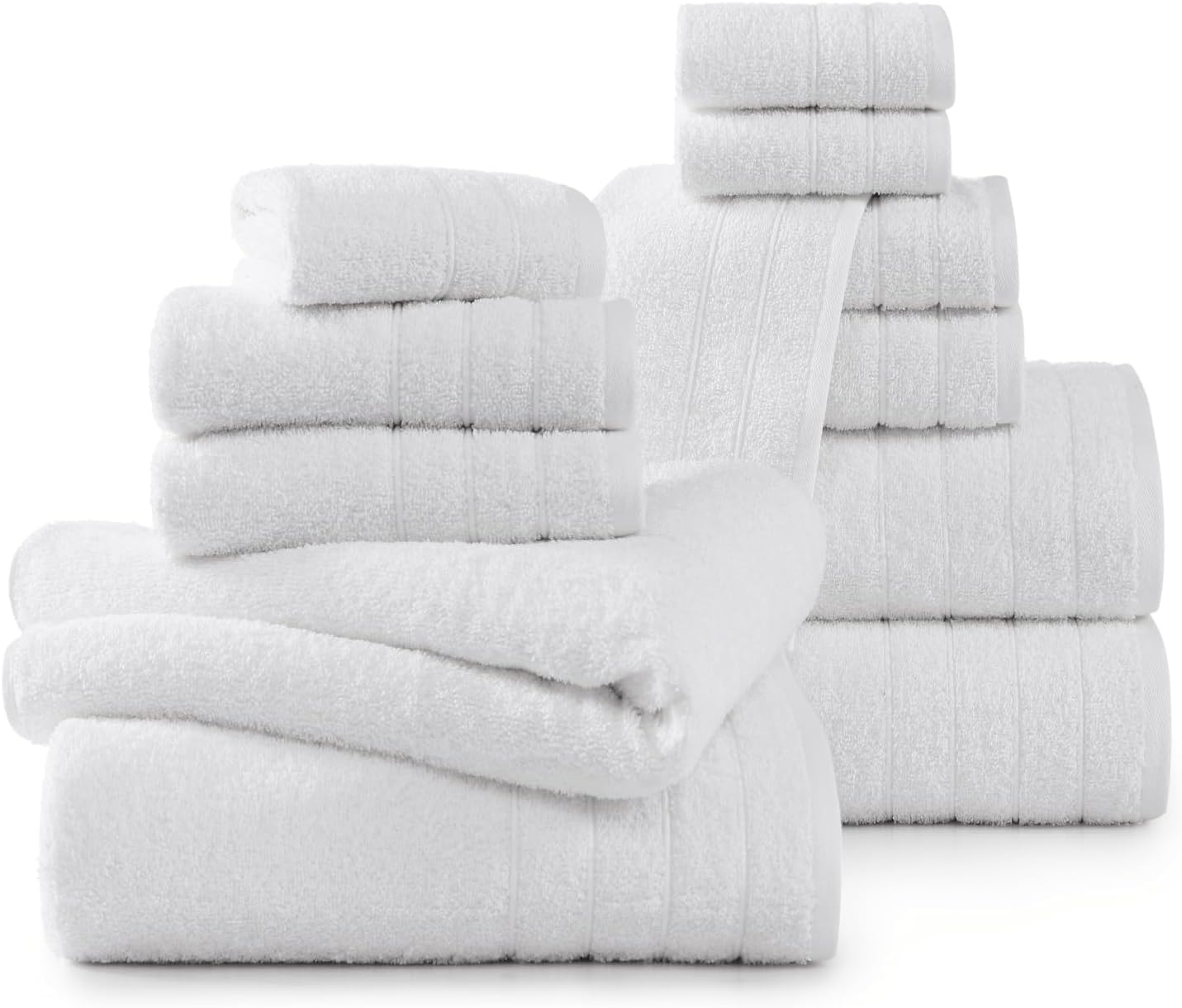 Casa Platino 100% Cotton Luxury Bathroom Towel Set - 12 Pcs - Super Soft, Fluffy & Highly Absorbent - 4 Large Bath Towels, 4 Washcloths, 4 Hand Towels - Complete Family Pack - White Bath Towel Set