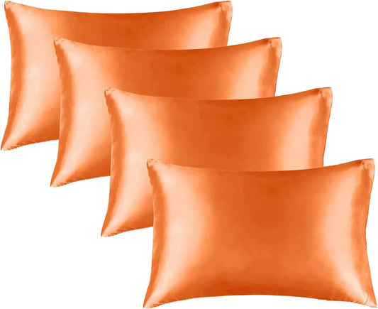 BEDELITE Satin Pillowcase for Hair and Skin, Super Soft Similar to Silk Pillow Cases 4 Pack with Envelope Closure, Cooling Pillowcases for Women Men (20"x36" King Size, Burnt Orange)