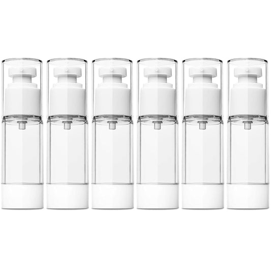 TUZAZO 6 Pack 1 Oz/30 ML Airless Pump Bottles, Clear Plastic Travel Size Pump Bottles, Refillable Vacuum Cosmetic Containers Lotion Dispenser for Foundation, Cream, Shampoo