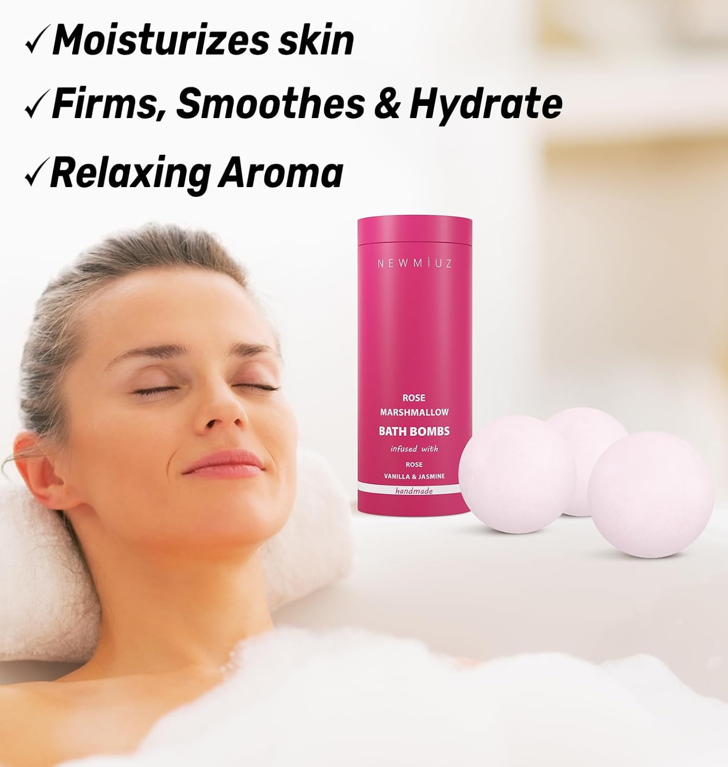 Rose Vanilla Bath Bomb Mega Foaming Bubbles Infused with Vanilla Jasmine Luxurious Spa Bath Essentials Nourishing Dry Skin Stress Relief Bath Gift