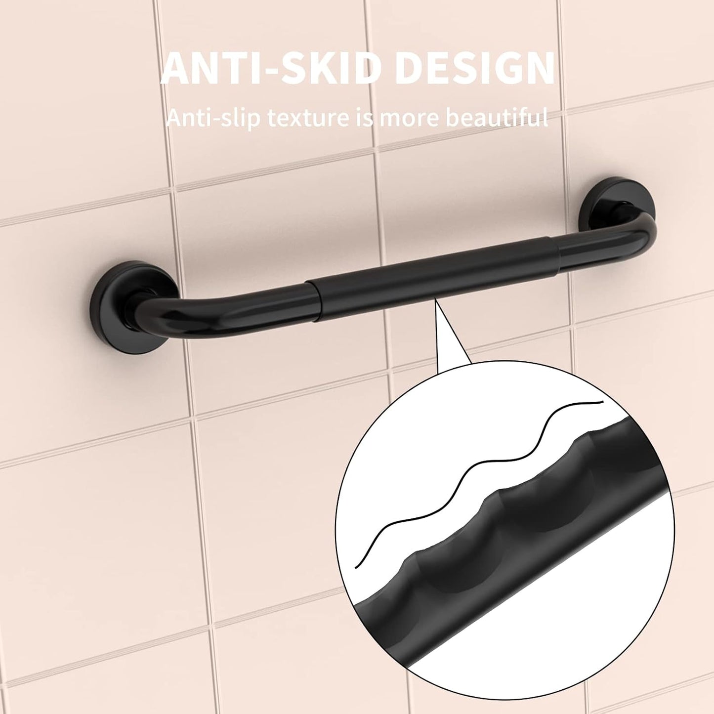24 Inch Shower Grab Bar w/Anti Slip Rubber Grip, Munzong Black Stainless Steel Bathroom Grab Bar, Bathroom Balance Bar,Safety Handrail Support,Handicap Injury Elderly Senior Assist Bath Handle