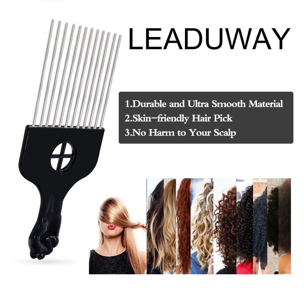 Hair Pick, Hair Comb, Metal Pick Comb, Detangle Wig Braid Hair Styling Comb, Black, 1 PACK