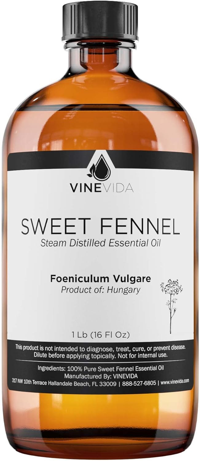 VINEVIDA Fennel Essential Oil - 16 oz - Undiluted - DIY Candle Scents - Bulk for Soap Making & Skin Safe