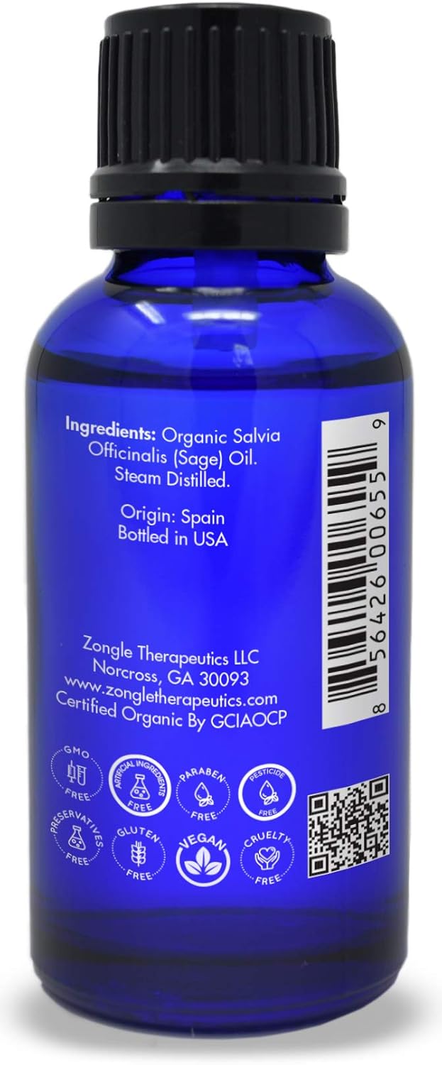 Organic, Sage Essential Oil – 100% Pure, Sage Oil, by Zongle Therapeutics, 1 OZ