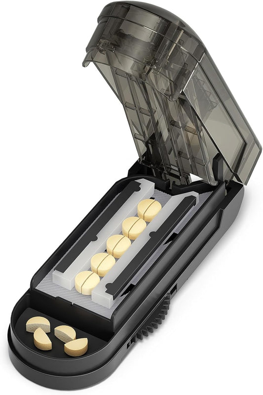 ONE PIX Pill Cutter Splitter for Small and Tiny Pills, Pill Cutter for Cutting Multiple Pills at a Time in Half, Pill Cutter for Small or Large Pills with Hidden Sharp Stainless Steel Blade, Grey