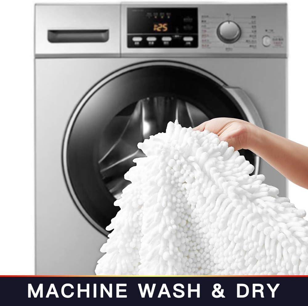 Walensee Bathroom Rug Non Slip Bath Mat (36x24 Inch White) Water Absorbent Super Soft Shaggy Chenille Machine Washable Dry Extra Thick Perfect Absorbant Best Large Plush Carpet for Shower Floor