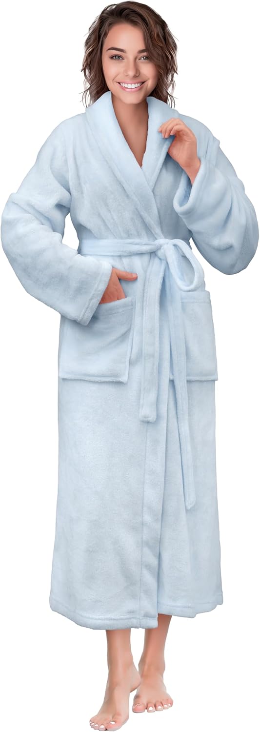 PAVILIA Womens Robe Fleece Plush Soft, Fluffy Fuzzy Cozy Warm Lightweight Bathrobe, Shower Spa House Long Robe for Women