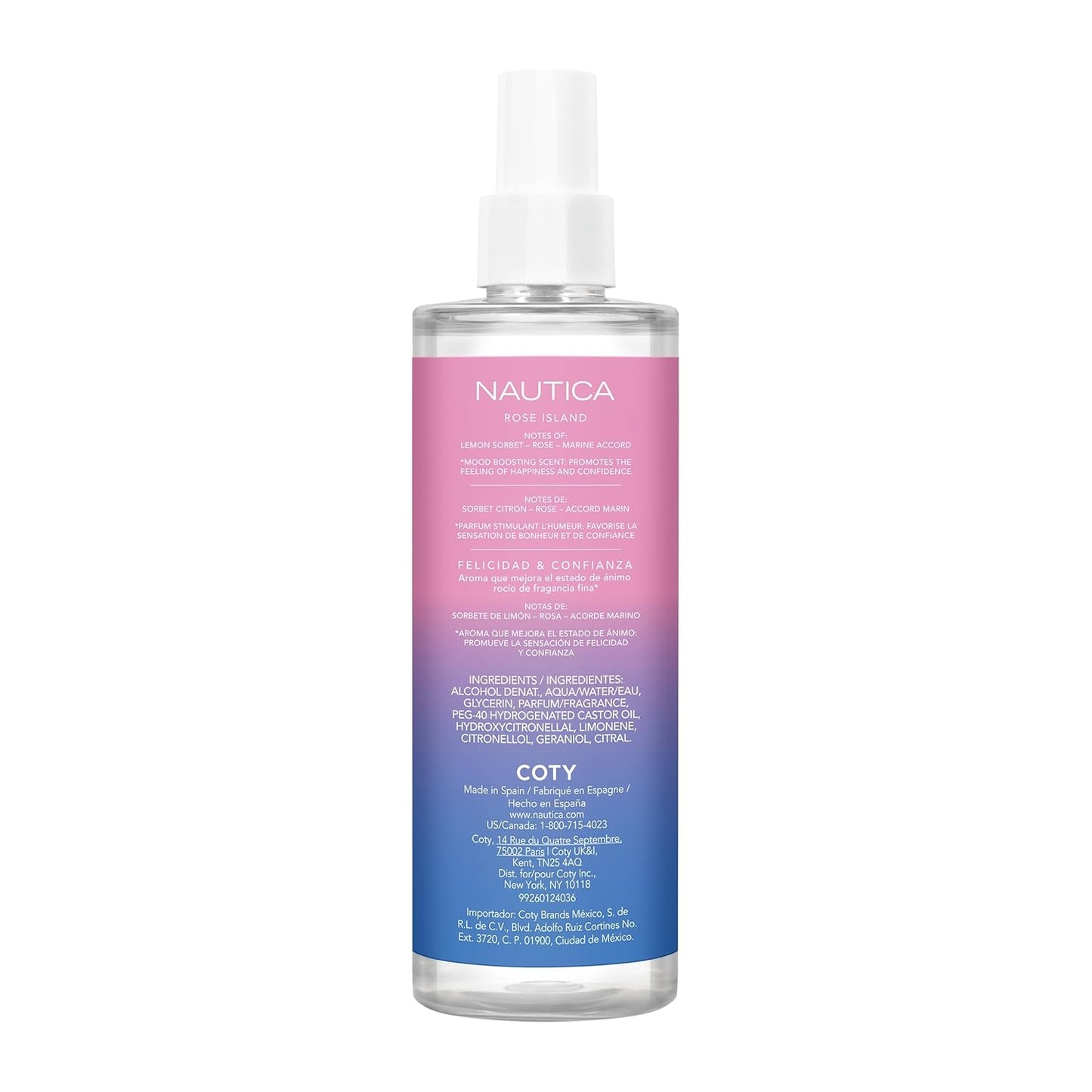 Nautica for Her Rose Island Body Mist, 8.4 Fl Oz (Pack of 1), Notes of Lemon, Rose, and Musk, Women's Fragrance, Long Lasting, Mood-Boosting Fragrance, Vegan Formula