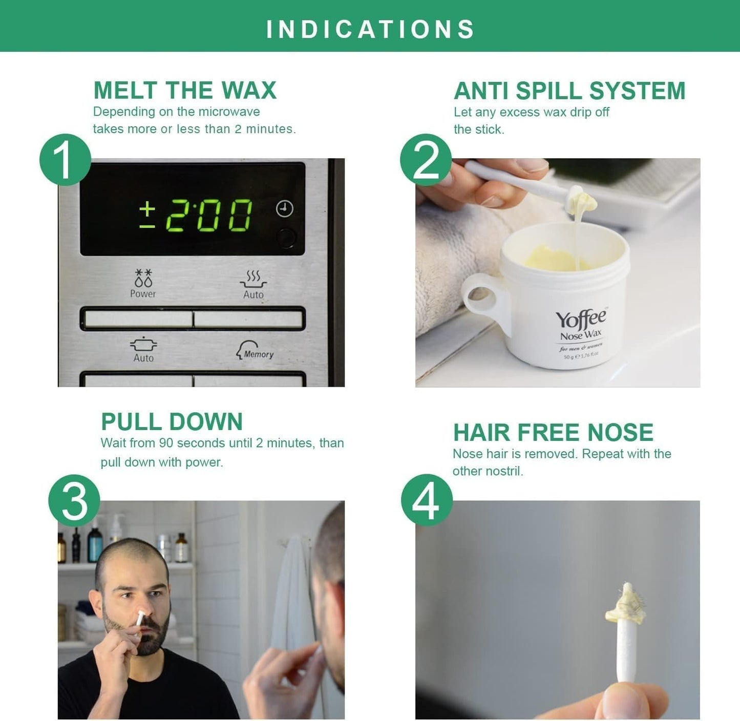 Original Yoffee Nose Wax Kit Men & Women - Natural Bio-Beeswax & Aloe Vera Made Nose Waxing Kit for Men - Nose Hair Wax - Nostril Waxing kit - 10 Reusable Nose Wax Sticks - Easy, Quick & Painless