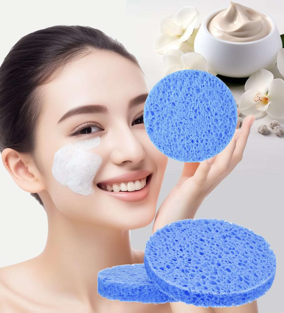 METUUTER 50 PCS Compressed Facial Sponges for Estheticians- 100% Natural Cellulose Face Sponge Professional Cosmetic Spa Sponges for Face Cleansing, Massage, Pore Exfoliating, Mask, Makeup Removal