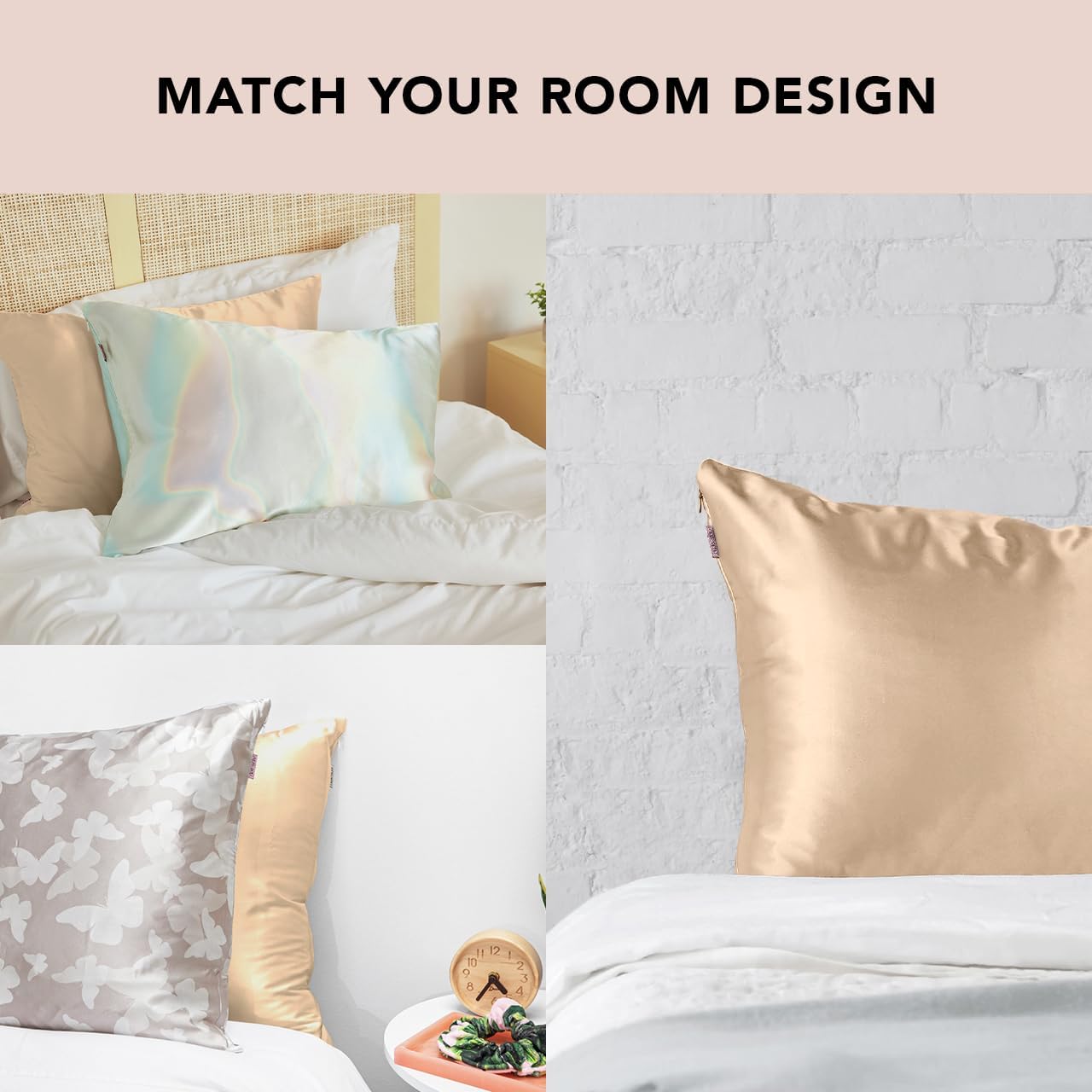 Kitsch Satin Pillowcase with Zipper for Hair & Skin, Softer Than Silk Pillow Cases Queen, Wrinkle-Free, Smooth and Cooling Satin Pillow Covers, Standard Size 19"x26" - Champagne