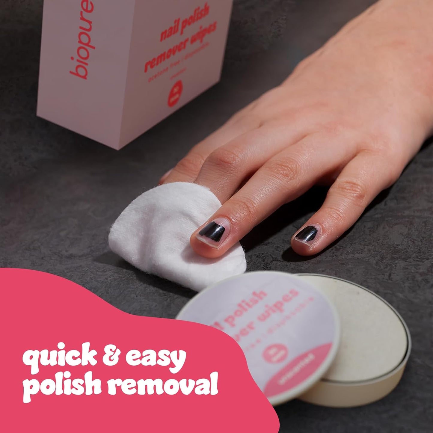 Biopure Nail Polish Remover Wipes Acetone-Free & Non-Toxic – Quick & Easy Nail Polish Removal, Travel-Friendly Disposable Pads w/Sealable Jar (90 Count, Unscented)