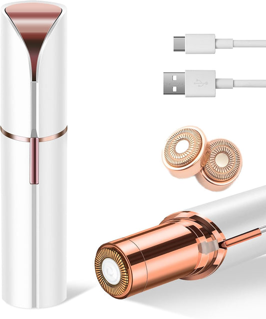 Facial Hair Remover for Women, Device, Remover Women Face, Finishing Touch Upper Lips, Chin & Cheeks, USB Rechargeable with LED LightIncluded Two Replacement Heads (White)