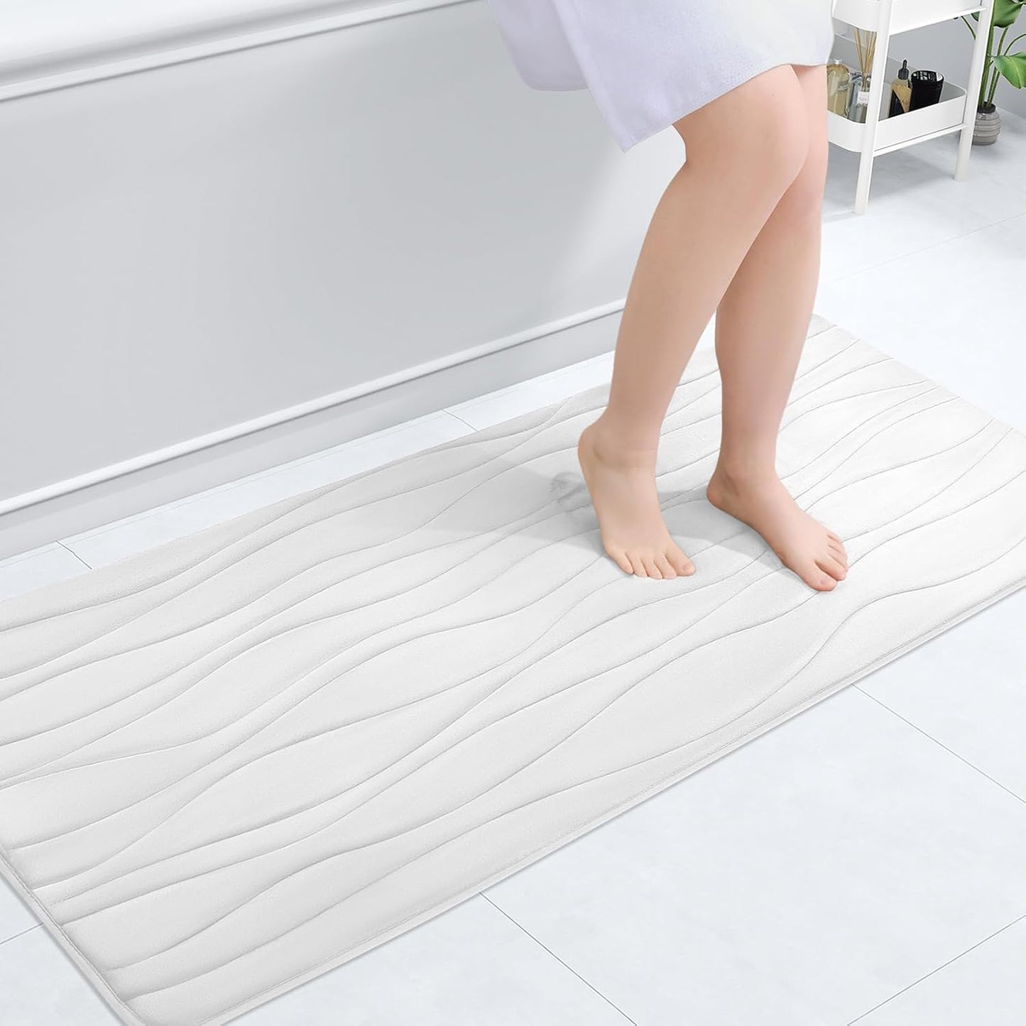 Buganda Memory Foam Bathroom Rug Mat 47x20, Extra Soft and Absorbent Bath Mats, Non-Slip and Machine Washable Bath Rugs for Bathroom Floor,Tub and Shower, Ivory