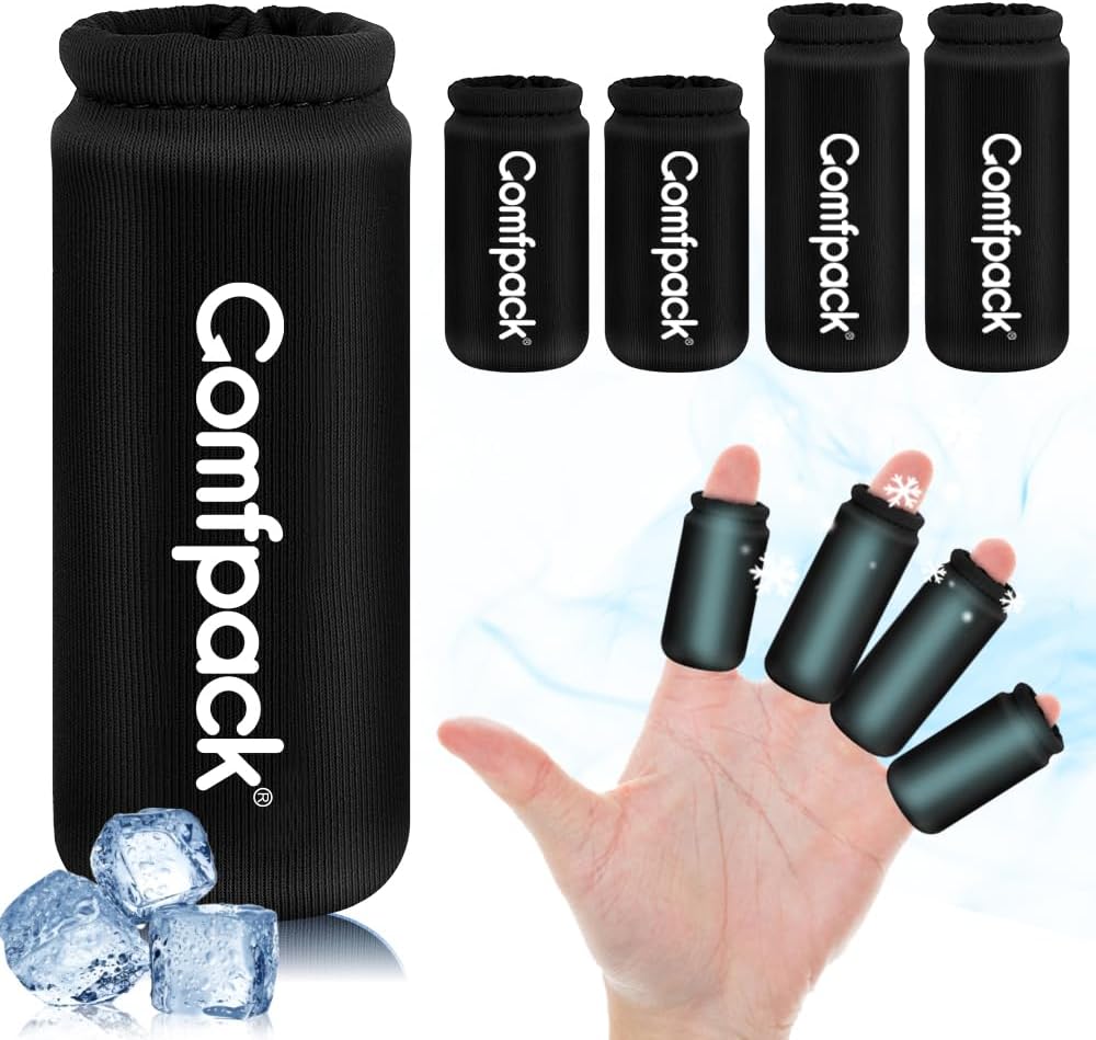 4PCS Finger Sleeves Gel Ice Pack for Pain Relief, Reusable Hot Cold Compression Finger Brace Ice Packs for Injuries, Trigger Finger, Arthritis, Knuckle Immobilization, Gout, Sprain