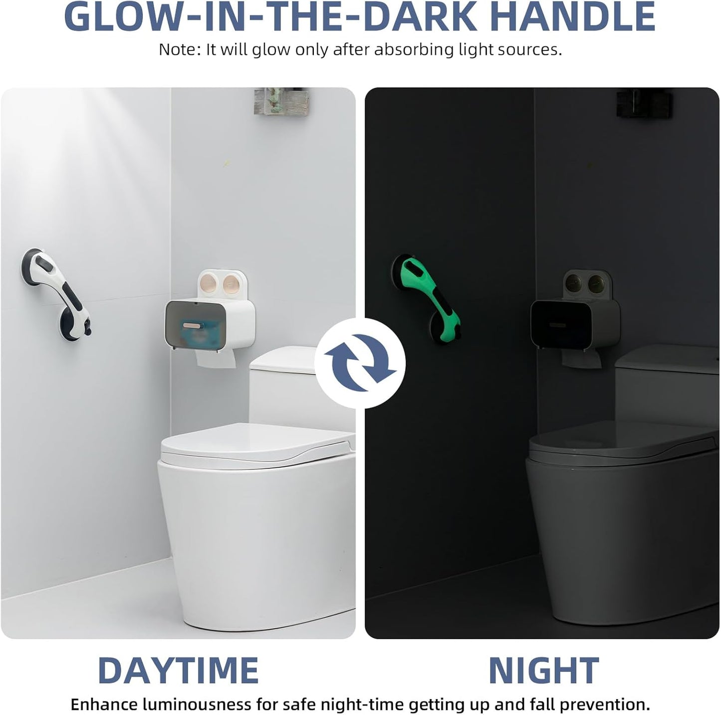 Grab Bars for Bathtubs and Showers 2 Pack Glow in The Dark, 12 inch Suction Grab Bar, Shower Handle Safety Grip Handrail for Seniors and Elderly, Removable Waterproof No Drilling, Black