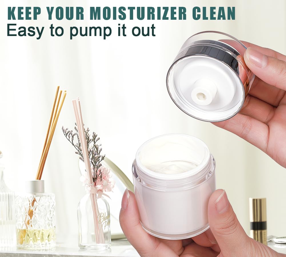 Airless Pump Jar, 1 oz Airless Pump Bottles, Travel Lotion Container – Vacuum Dispenser for Cream – Leak-Proof TSA-Friendly Design Keeps Cream Fresh – Multi-Purpose for Lotion, Sunscreen (2 Pack)