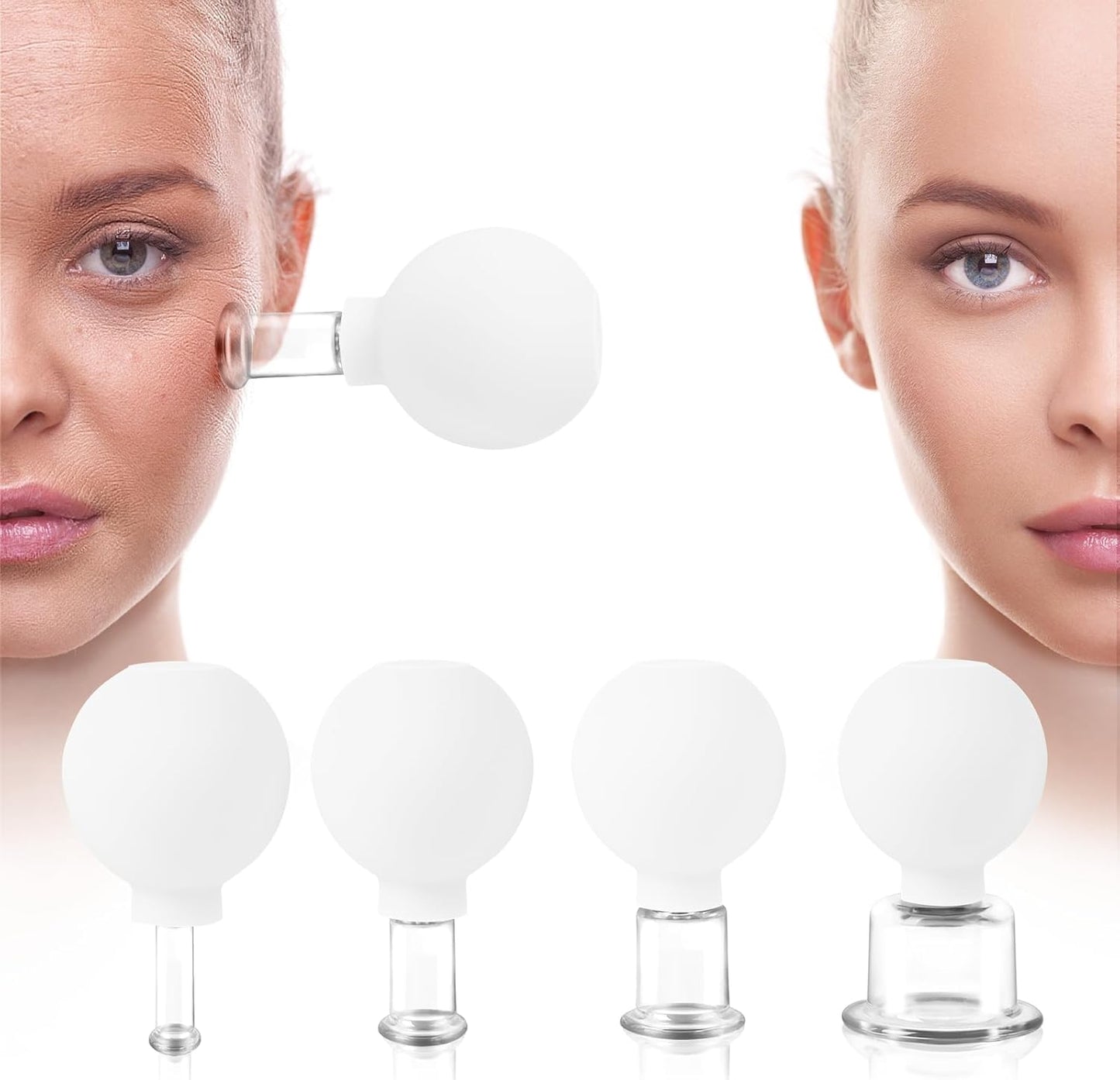 Meifuly Facial Cupping Set, 4 PCS Silicone Vacuum Suction Face Massage Cups, Skin Tightening Kit for Eyes, Face and Body (White)