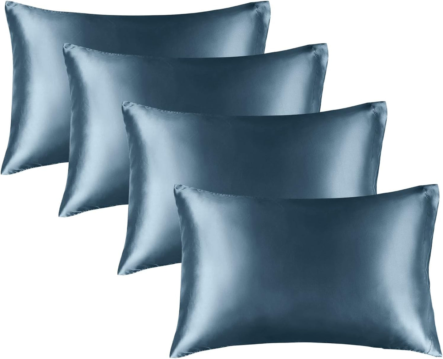 BEDELITE Satin Pillowcase for Hair and Skin, Super Soft Similar to Silk Pillow Cases 4 Pack with Envelope Closure, Cooling Pillowcases for Women Men (20"x36" King Size, Bluesteel)