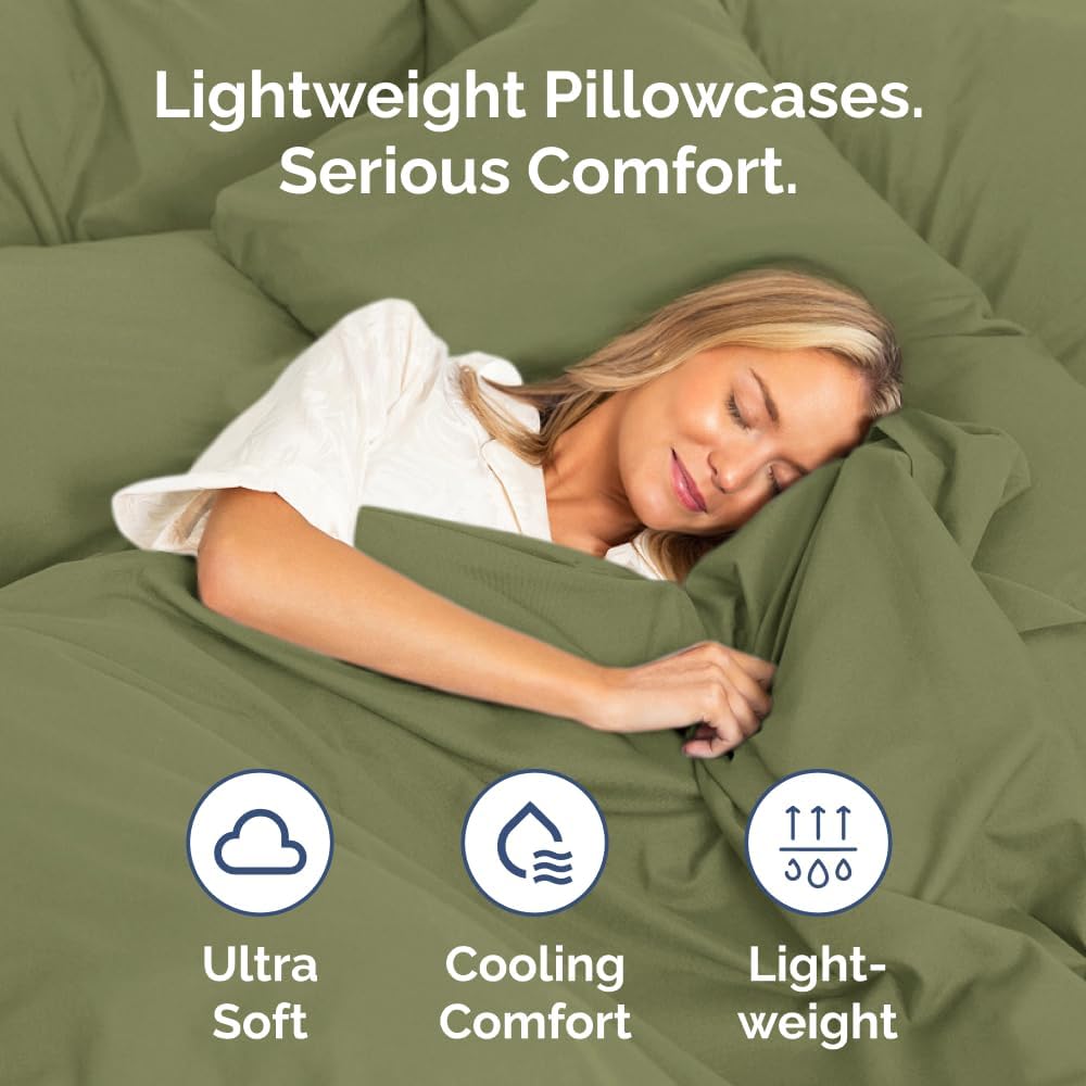 Queen Pillow Cases Set of 2 - Ultra Soft Hotel Quality Pillowcase Covers - Comfy, Cozy & Wrinkle Free - Shrink, Stain & Fade Resistant - Machine Washable Pillow Protectors - 2 Piece Set - Sage Green