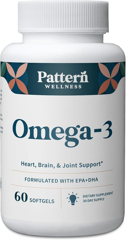 Pattern Wellness Omega 3 Softgels - Pure Fish Oil Formula - Brain, Heart, & Joint Support - 3rd Party Lab Tested - Non-GMO, Dairy-Free, Gluten-Free