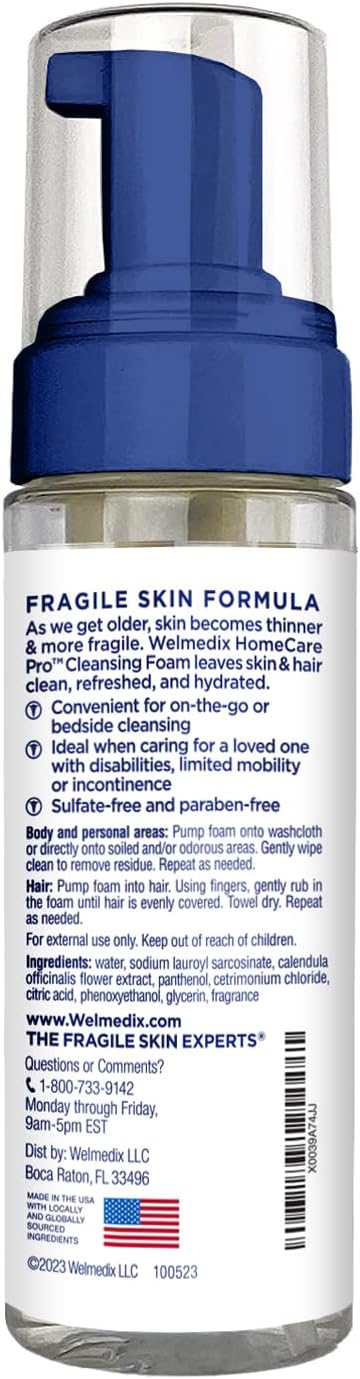 Rinse Free Cleansing Foam, 3 in 1 Body Wash, Shampoo and Personal Cleanser for Elderly, Incontinence and Infant Care, Hospital Grade, Sulfate Free, Paraben Free (Pack of 6)