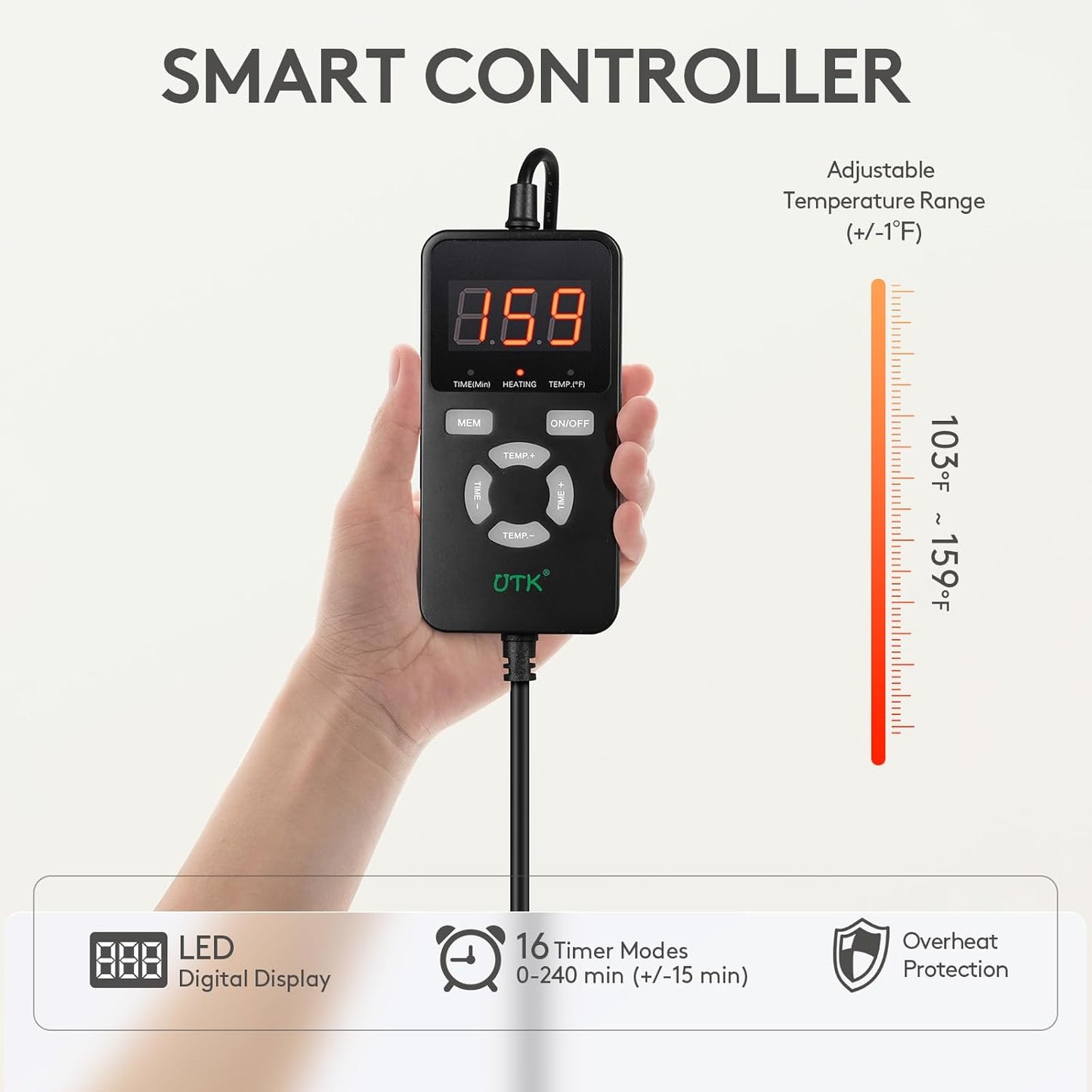 UTK Far Infrared Shoulder Heating Pad, Hot to 159℉, Gift for Men, Heating Pads for Rotator Cuff Pain Relief, 24 Timers, Auto-Off, 24 Natural Jade, 27-52" Adjustable Size Shoulder Wrap