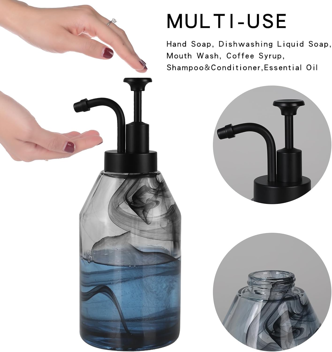 Soap and Lotion Dispenser Pumps Replacement Head, ABS Material Wider Mouth Bottle of 33mm (1.3inch) Gloss Smooth Action Pump, Rust Proof & Leak Proof for Soap Lotion Bottle Upcycling (Matte Black)