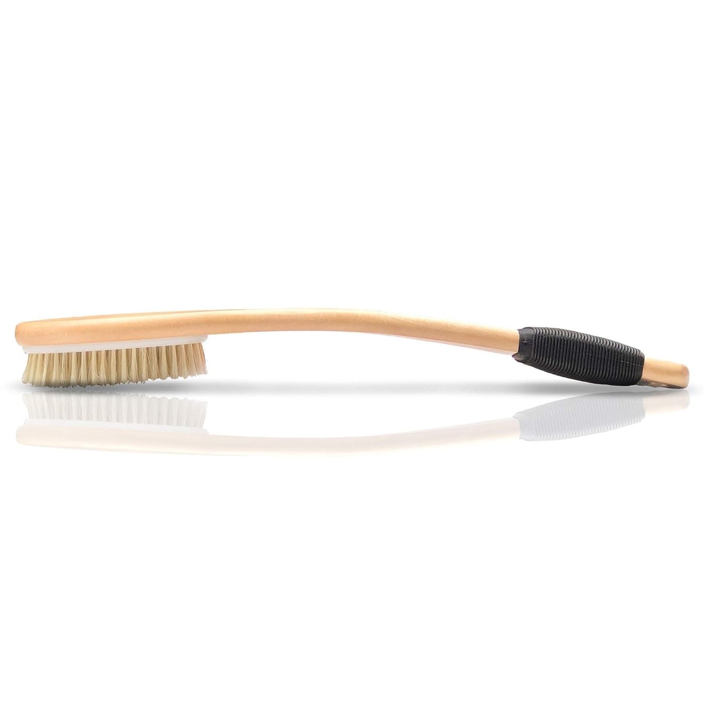 OWIIZI Bath Brush Wooden Curved Long Handle Antiskid Shower Brush for Exfoliating, Natural Bristle Scrubber for Back Use Wet or Dry