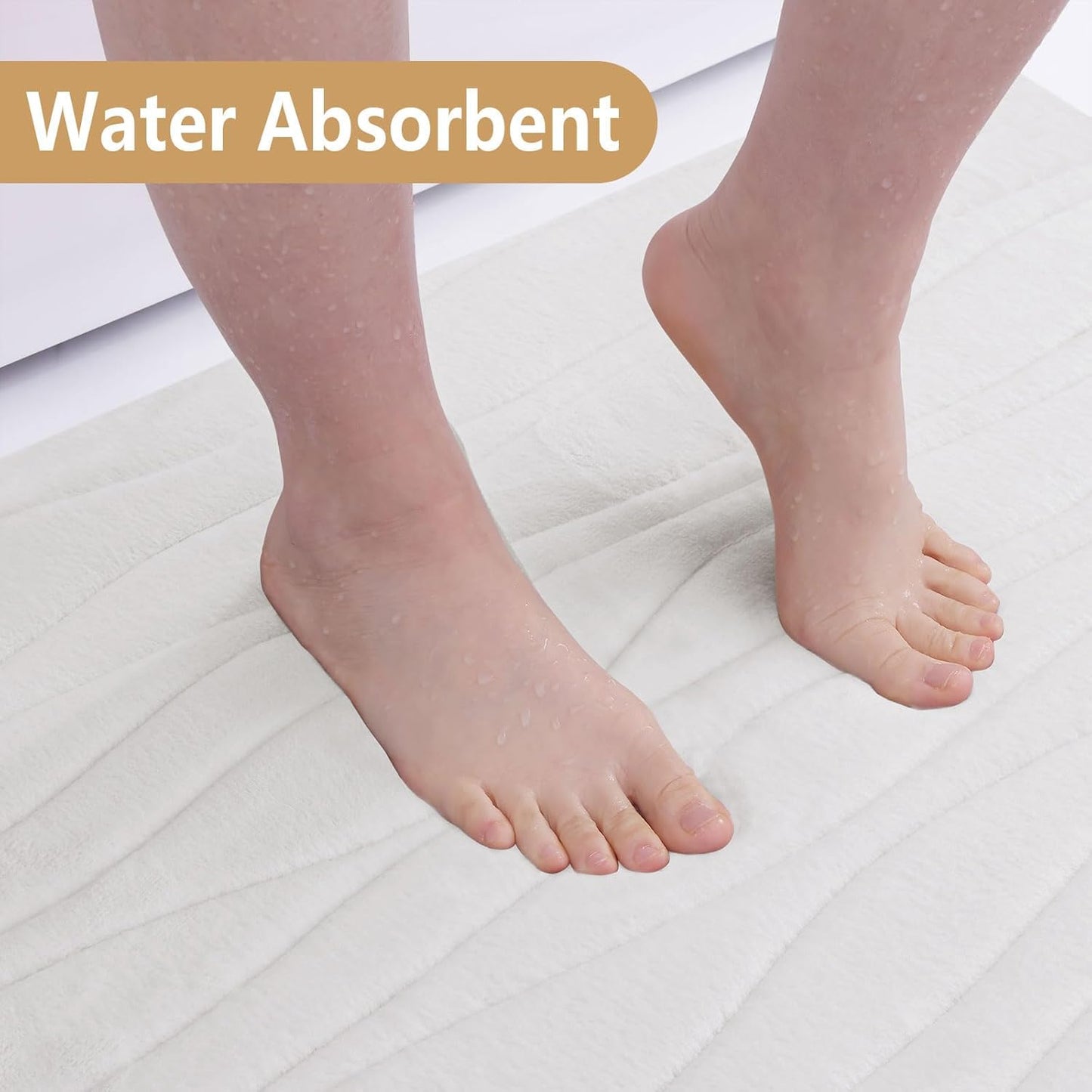 Buganda Memory Foam Bathroom Rug Mat 47x20, Extra Soft and Absorbent Bath Mats, Non-Slip and Machine Washable Bath Rugs for Bathroom Floor,Tub and Shower, Ivory