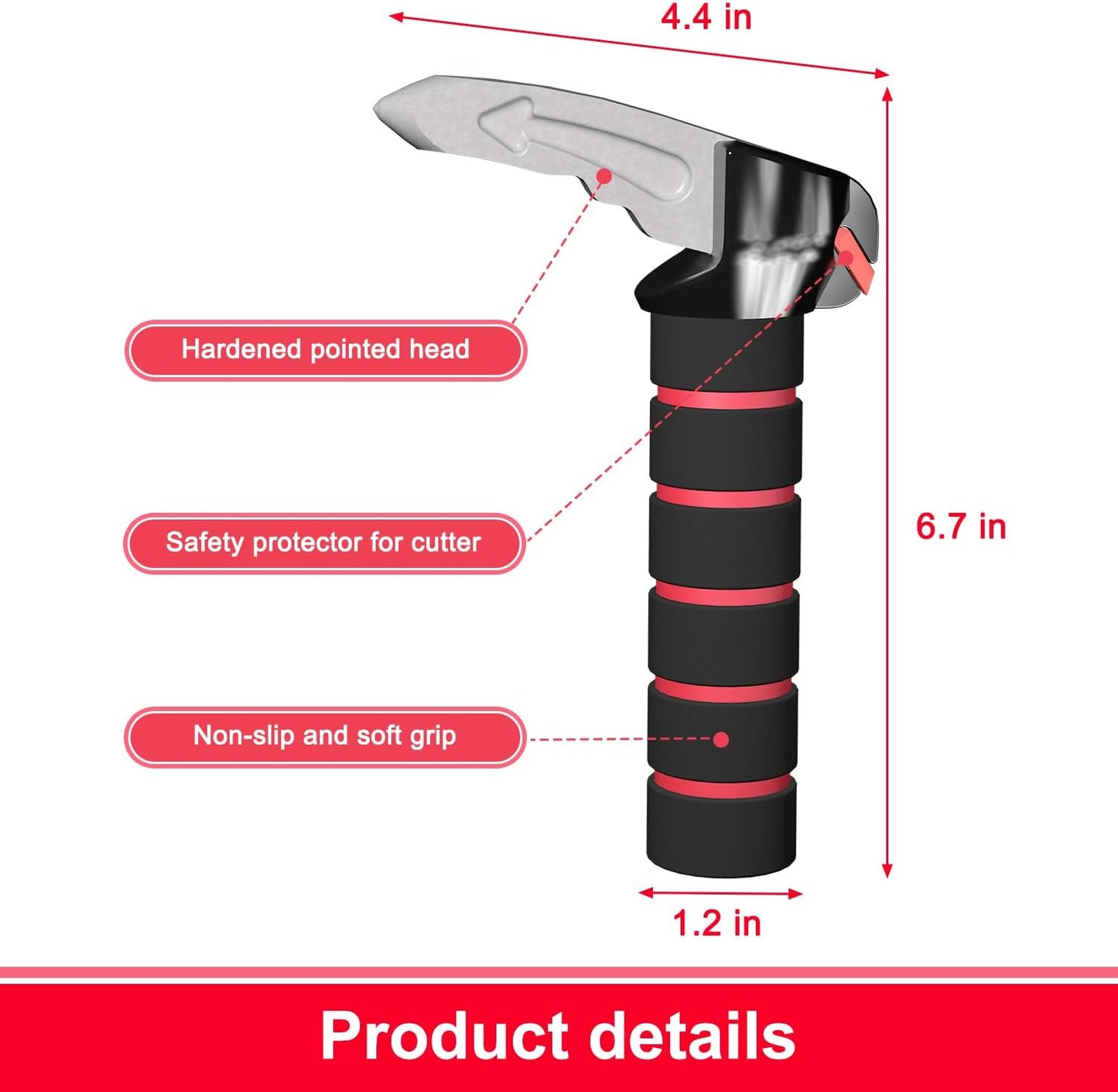 3 in 1 Car Door Assist Handle for Elderly & Handicapped with Window Breaker & Seatbelt Cutter (Red-2 Packs)