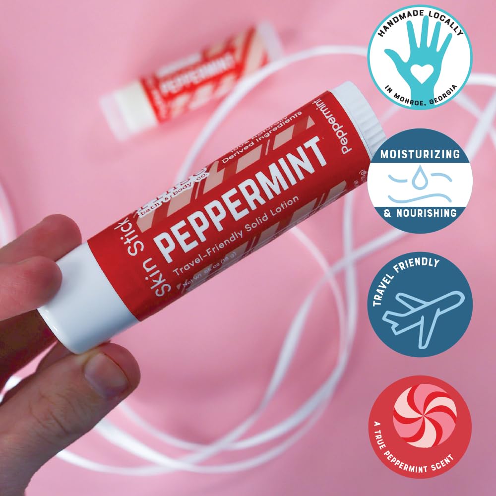 Rinse Bath & Body Peppermint Solid Lotion Stick - Natural Lotion Bar w/Shea and Cocoa Butter | Moisturizing No Mess Travel Lotion w/Beeswax, Apricot & Refined Avocado Oil | Handmade |.5oz