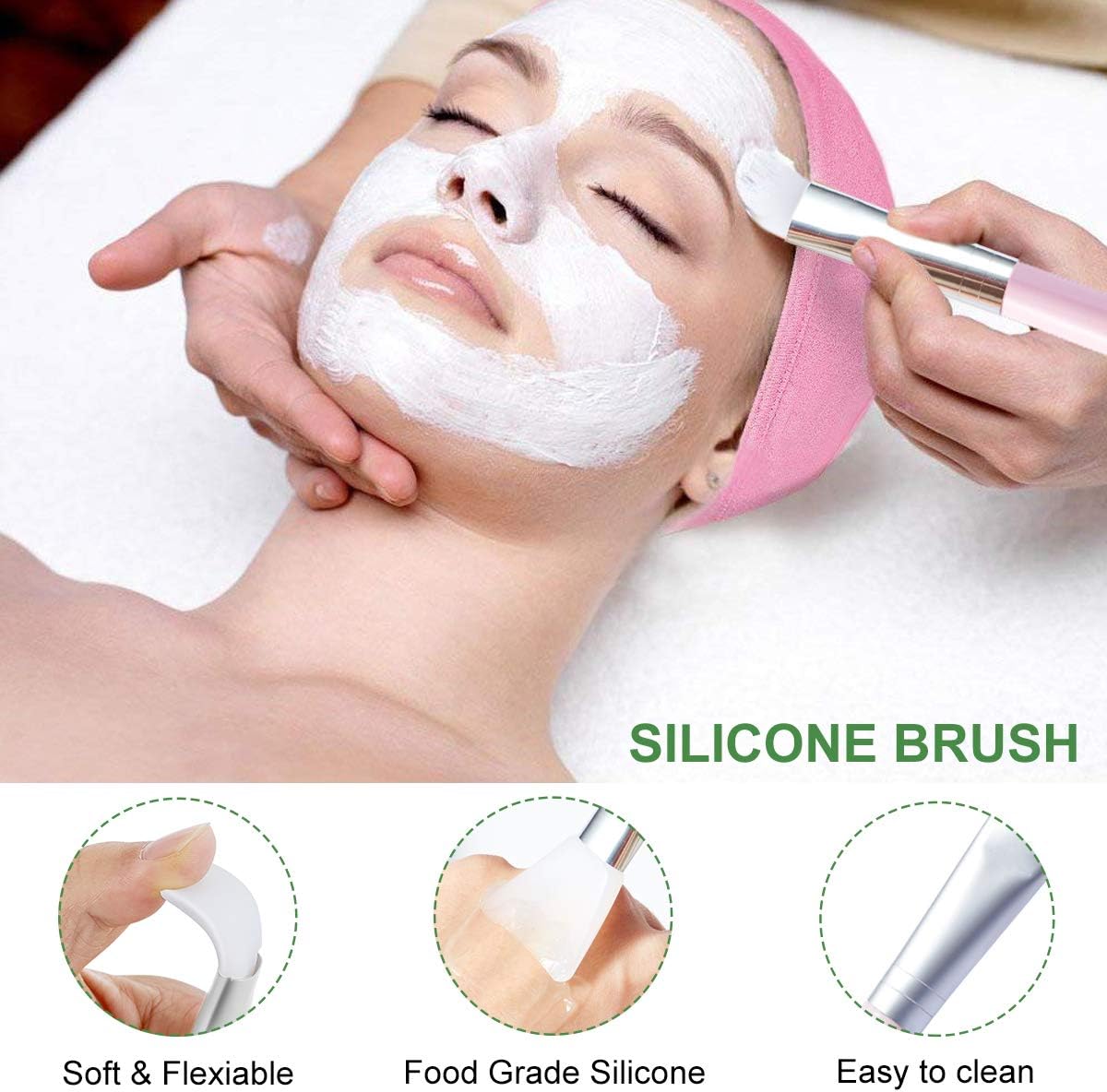 [Plastics Free]Somier Silicone DIY Face Mask Mixing Bowl Set with Mud Clay Face Mask Bowl Stick Spatula Headband Liquid Powder Measuring Cup Face Mask Brush 7 in 1