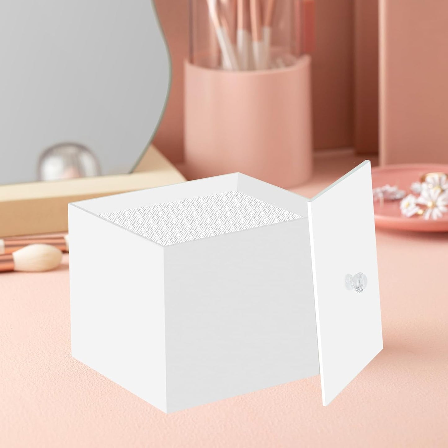 Face Towel Box, Acrylic Facial Disposable Towelettes Holder Container for XL Face Towels and Protects from Dust, White